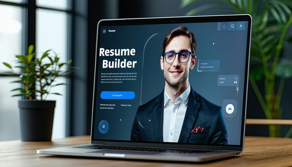 AI Resume Builder interface on a laptop screen
